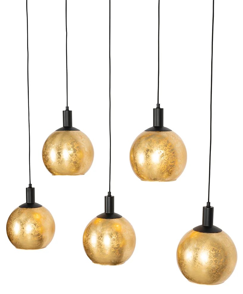 Candeeiro de suspensão design preto com vidro dourado 5 luzes - Bert