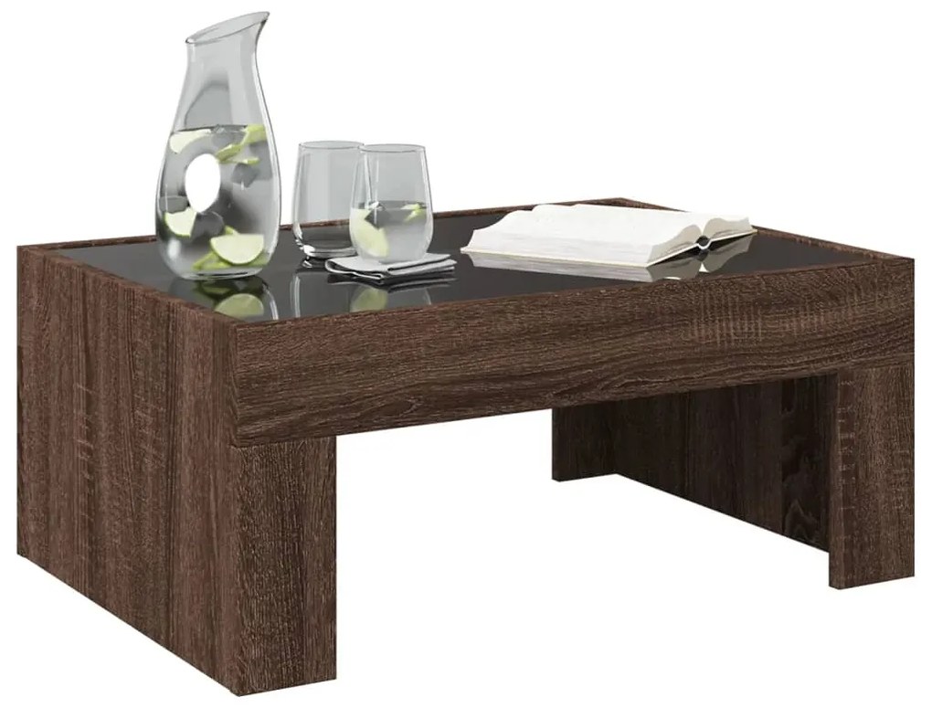 Mesa de centro luzes LED Infinity 70x50x30 cm carvalho castanho