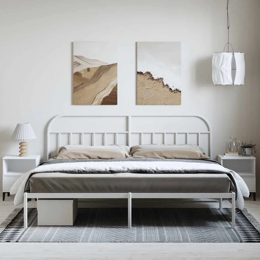 Estrutura de cama com cabeceira 193x203 cm metal branco