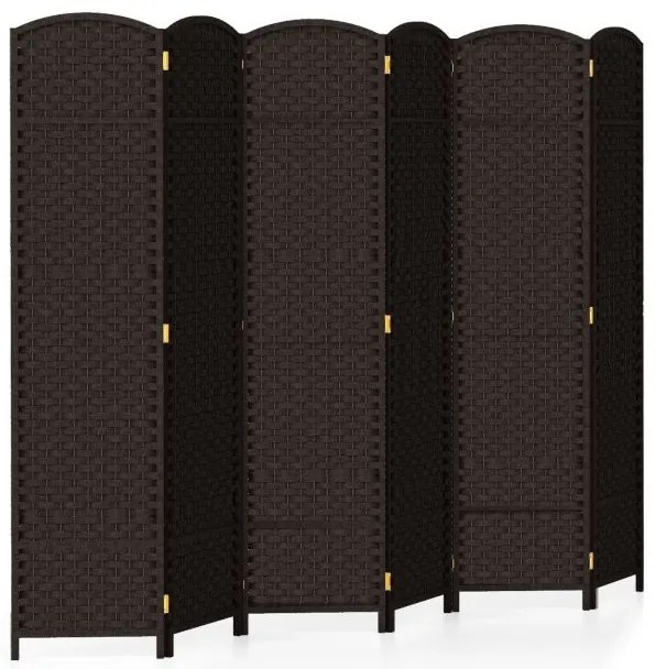 Divisória de ambiente dobrável com 6 painéis e textura tecida à mão - Preto