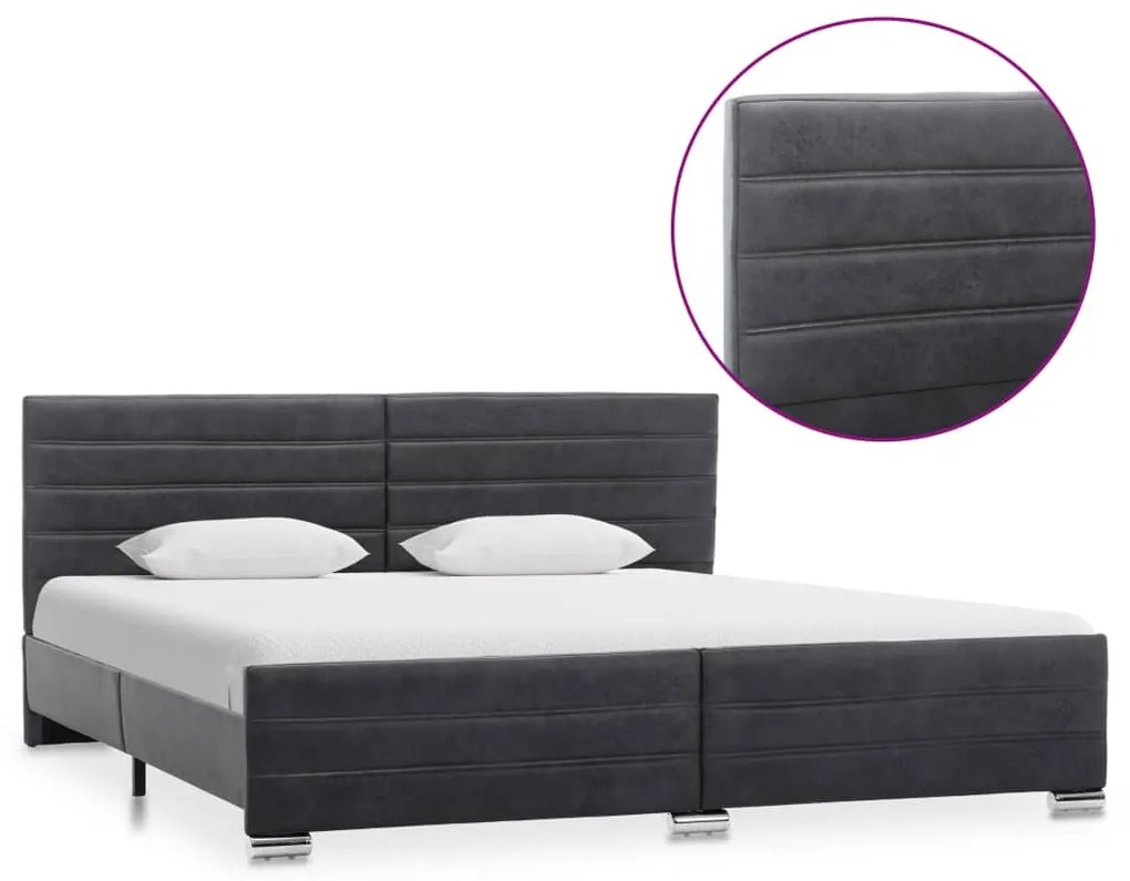 vidaXL Estrutura de cama 140x200 cm camurça artificial cinzento