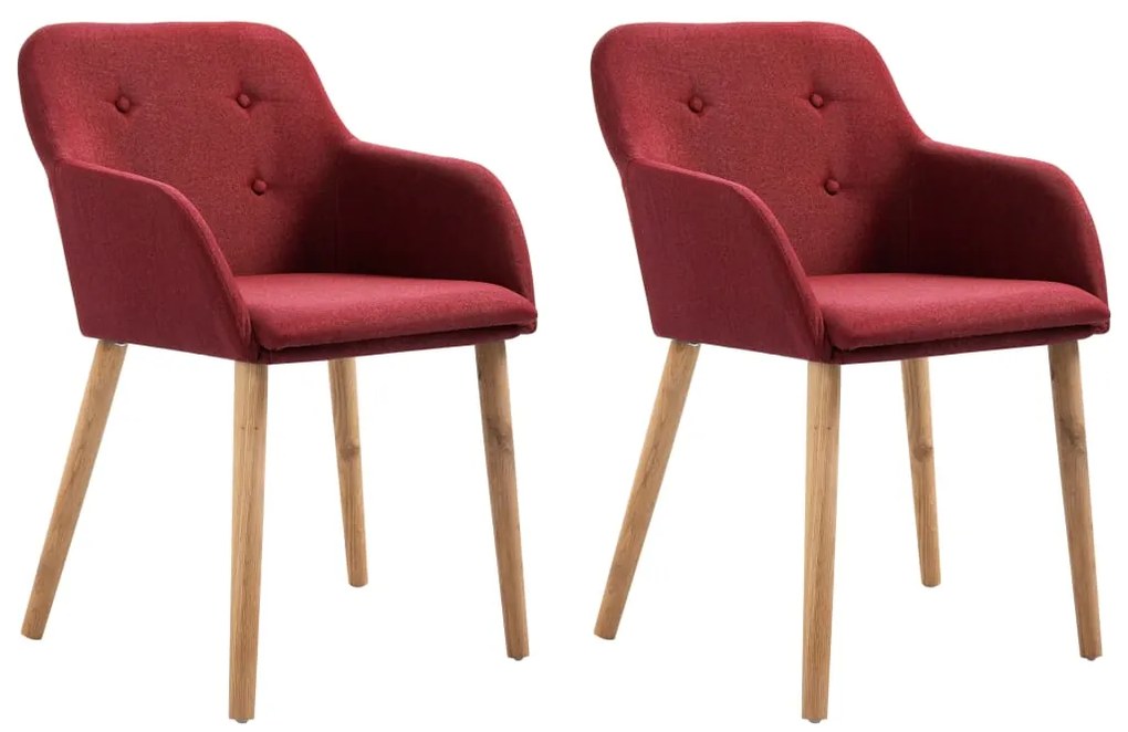 vidaXL Cadeiras jantar 2 pcs tecido vermelho tinto e carvalho maciço