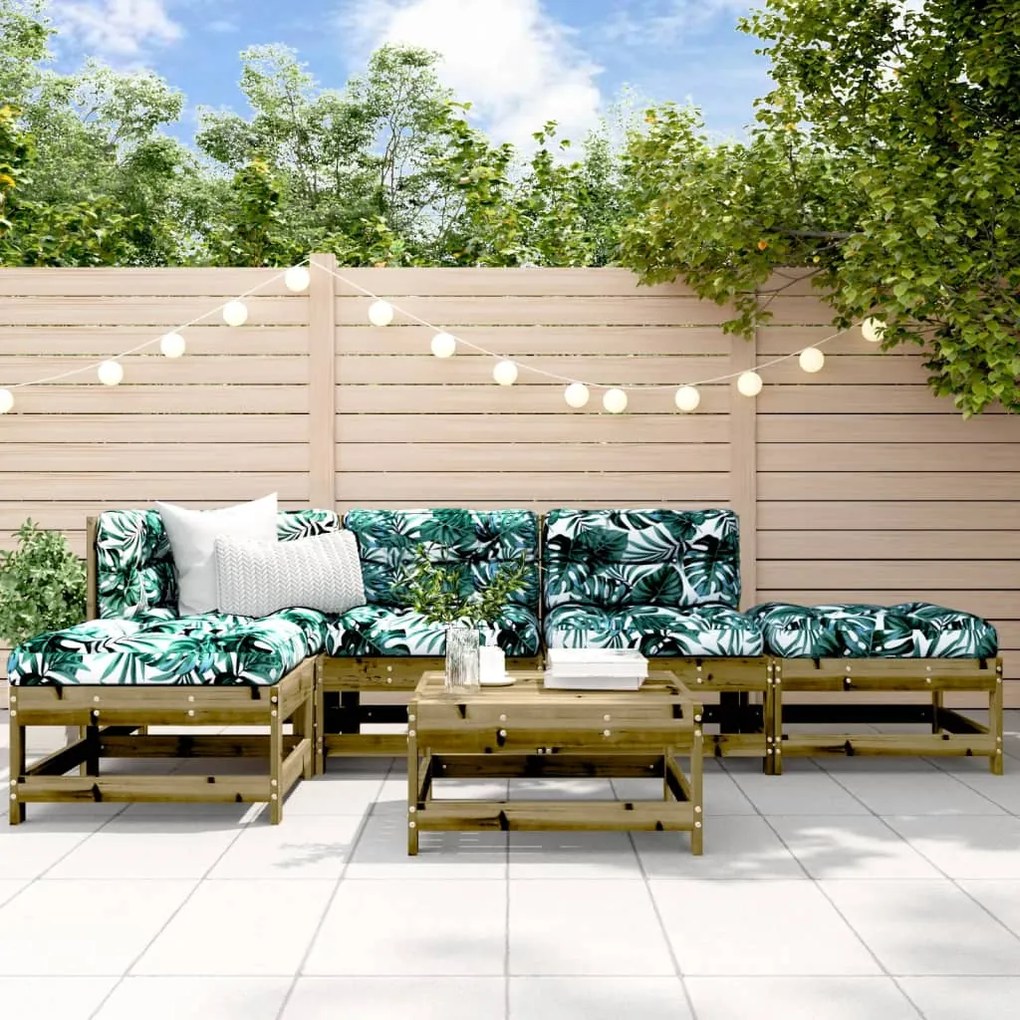 6 pcs conjunto lounge de jardim madeira de pinho impregnada