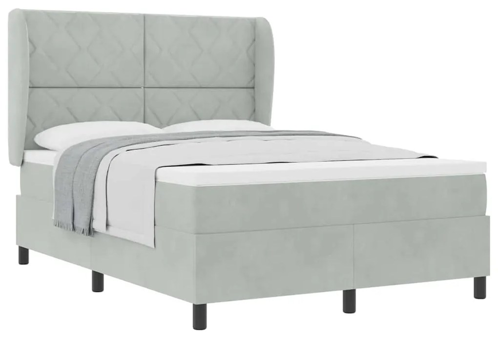 Cama com estrado e colchão cinza claro 140 x 200 cm em veludo