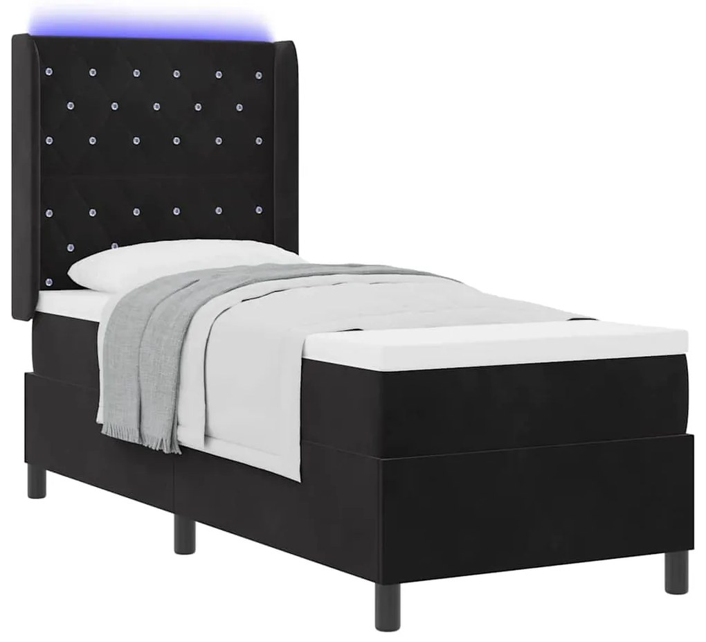 Cama Box Spring vidaXL com Colchão e LED Preto 80x200 cm Veludo