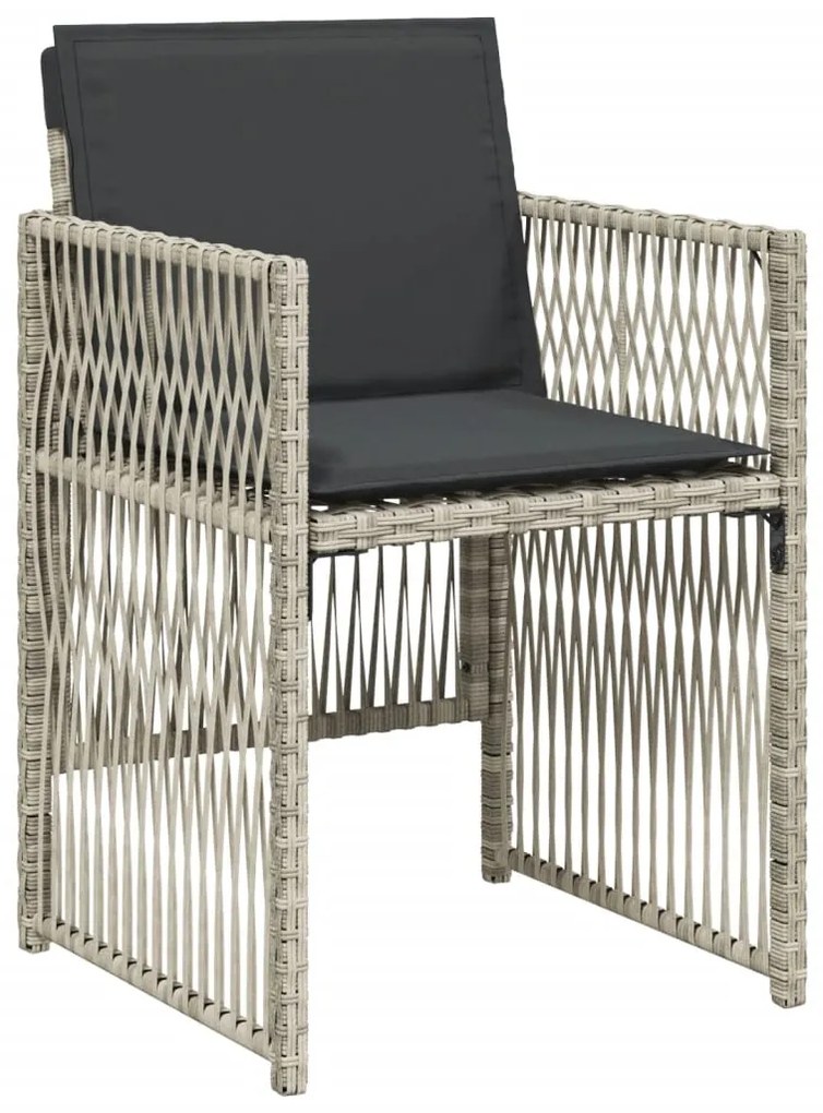 17 pcs conj. jantar jardim c/ almofadões vime PE cinzento-claro