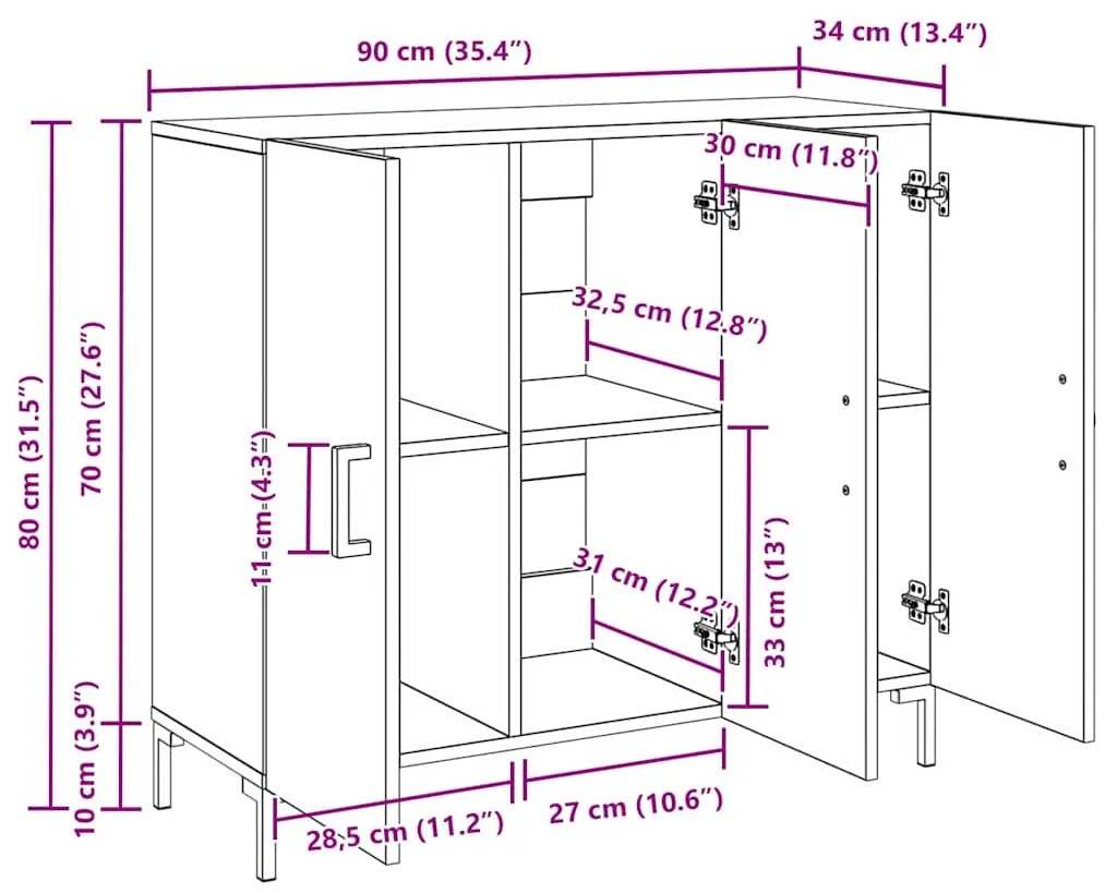 Buffet Preto 90 x 34 x 80 cm Madeira processada