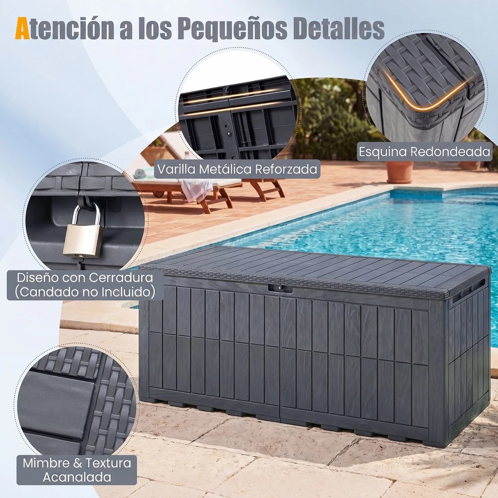 Baú de Arrumação Exterior, 154 x 71 x 64,5 cm, Capacidade de 680 L, Cinzento