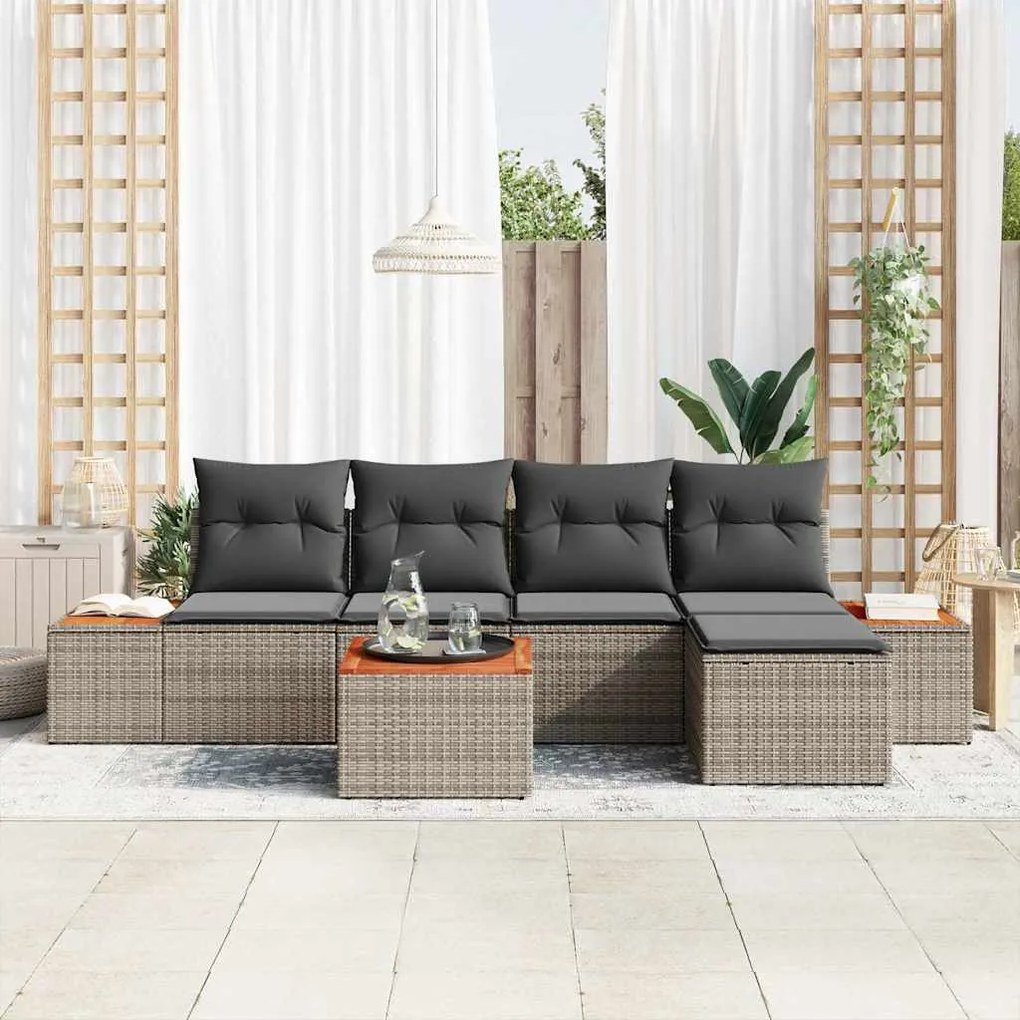 Conjunto de Sofás de Jardim com 6 Peças e Almofadas Cinzas em Rattan S