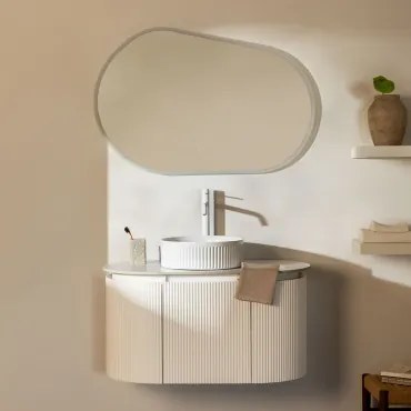 Conjunto De Móvel De Casa De Banho Em Madeira Carsone Branco & Sem Unidade Auxiliar & Cerâmica Redonda Riscas Brancas Ø36 Cm Sinqua & - Sklum