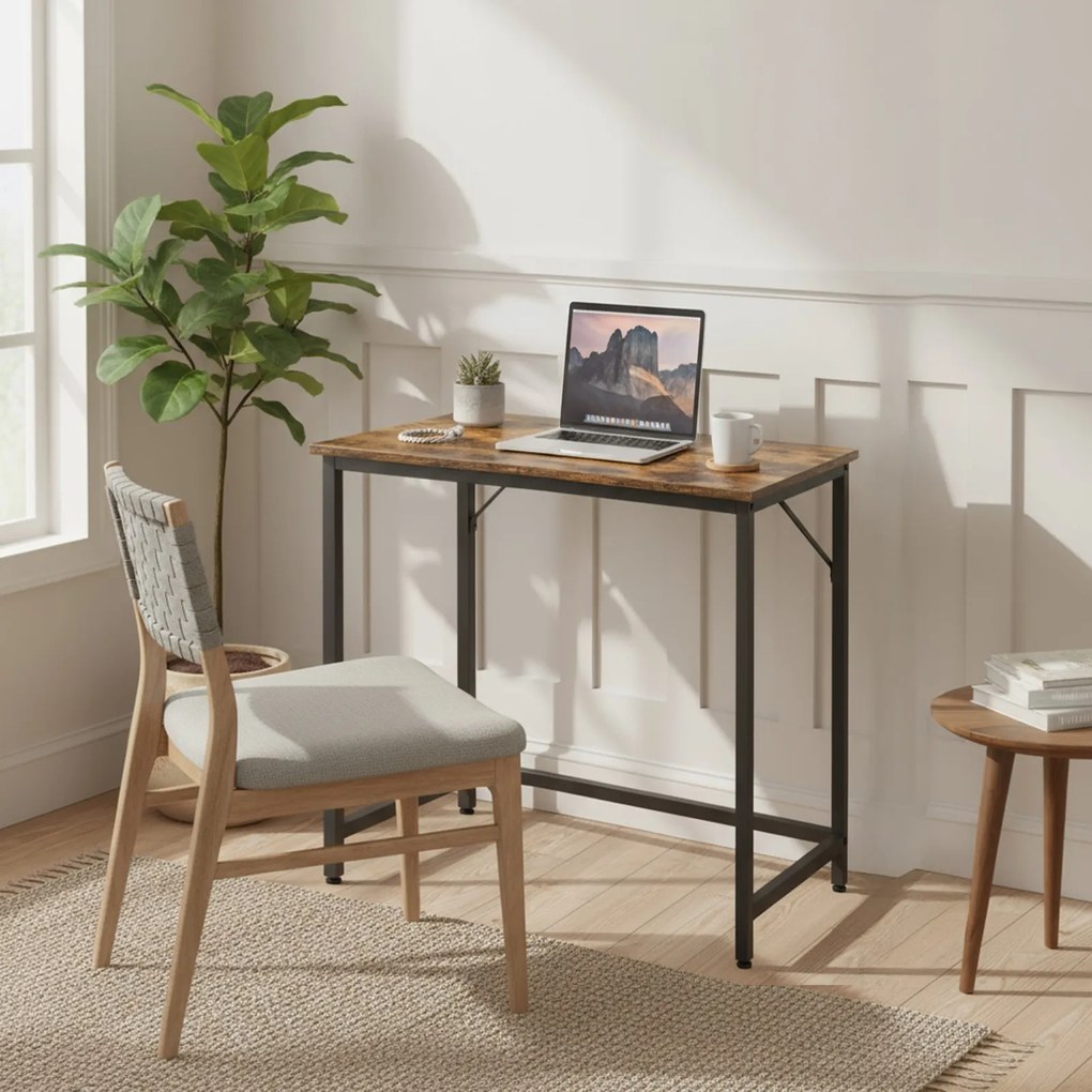 Secretária de escritório estreita com design industrial 80 x 50 x 75 cm castanho vintage-preto