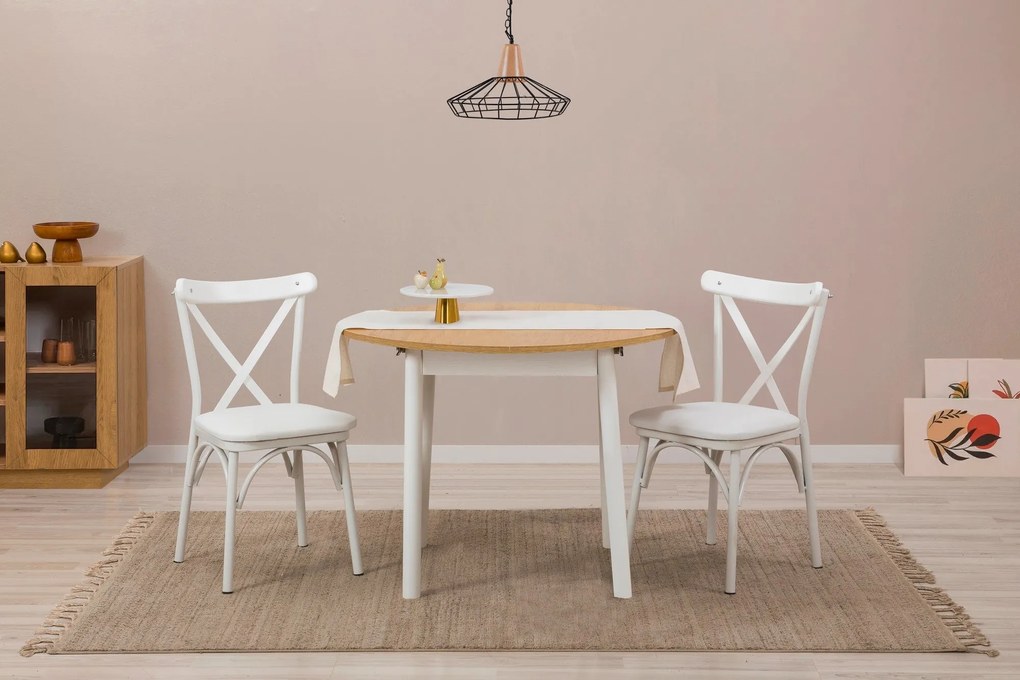 Conjunto de Mesa de Jantar Extensível e Cadeiras Oliver – Branco Carva