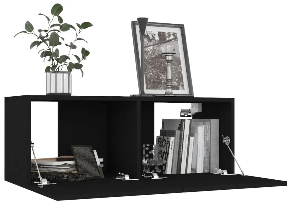 4 pcs conjunto de móveis de TV derivados de madeira preto