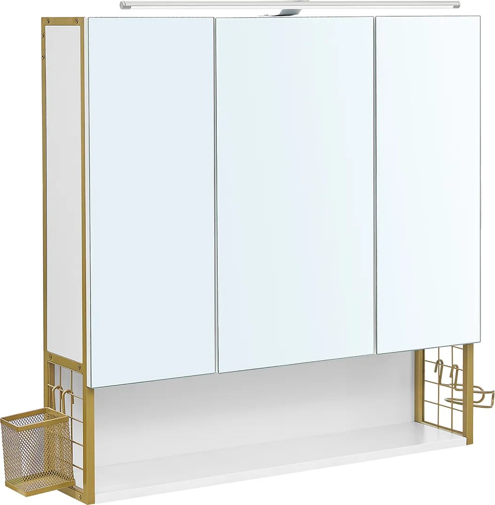 Armário de espelho com iluminação casa de banho de parede 70 x 14,5 x 70 cm branco-dourado
