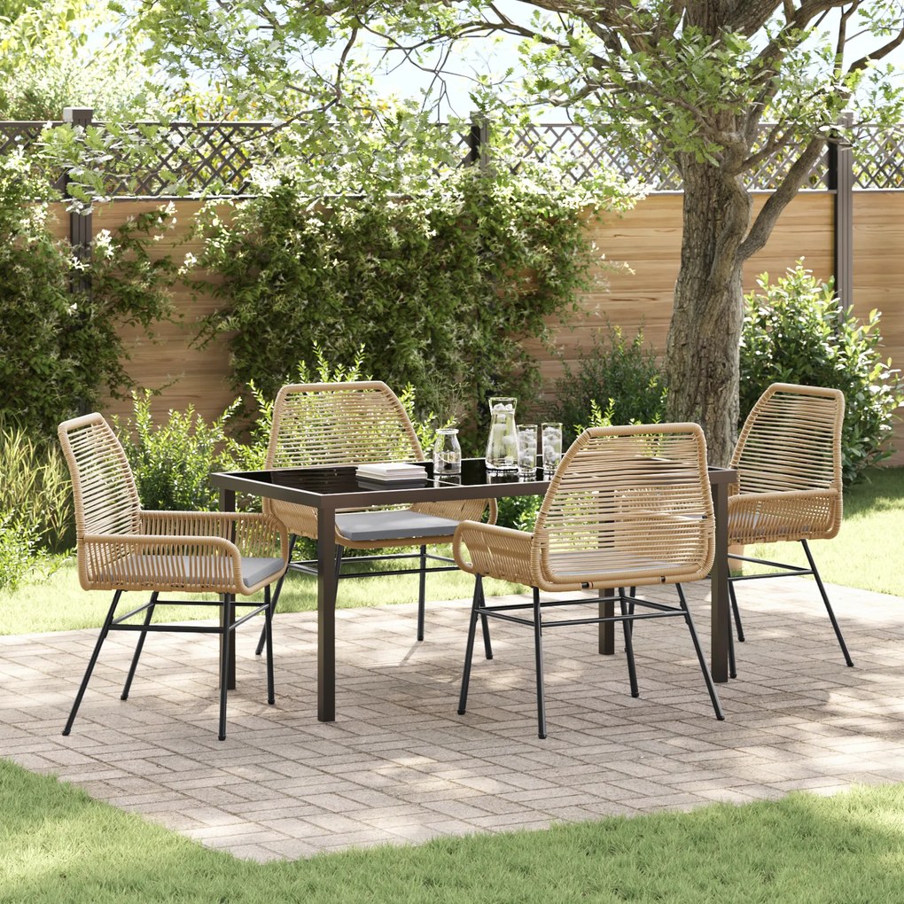 vidaXL Conjunto de Jantar de Jardim com 5 Peças e Almofadas Castanho Rattan Poliéster