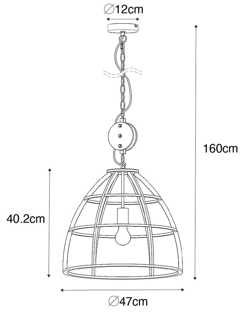 Candeeiro de suspensão industrial cinzento escuro com madeira 47 cm - Arthur
