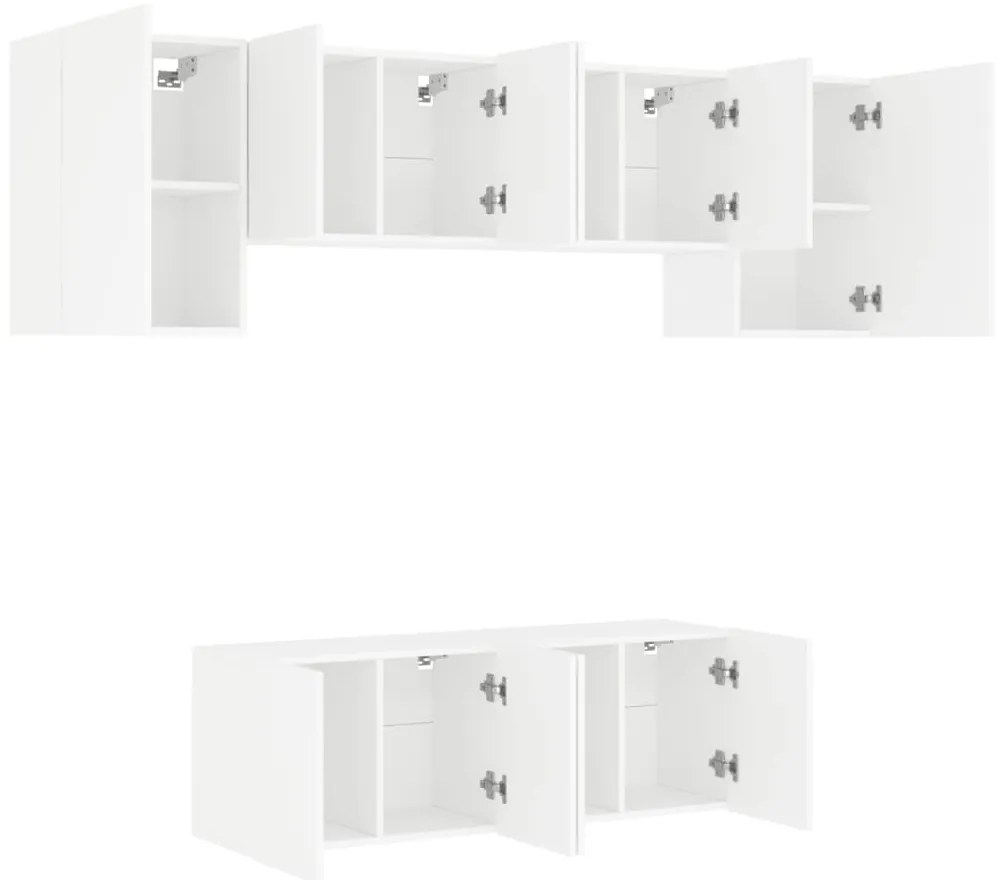 6 pcs móveis de parede p/ TV derivados de madeira branco