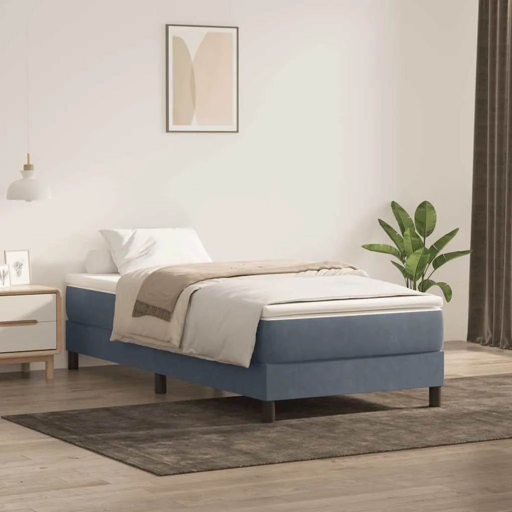 Cama com molas sem colchão 90x220 cm veludo cinzento-escuro