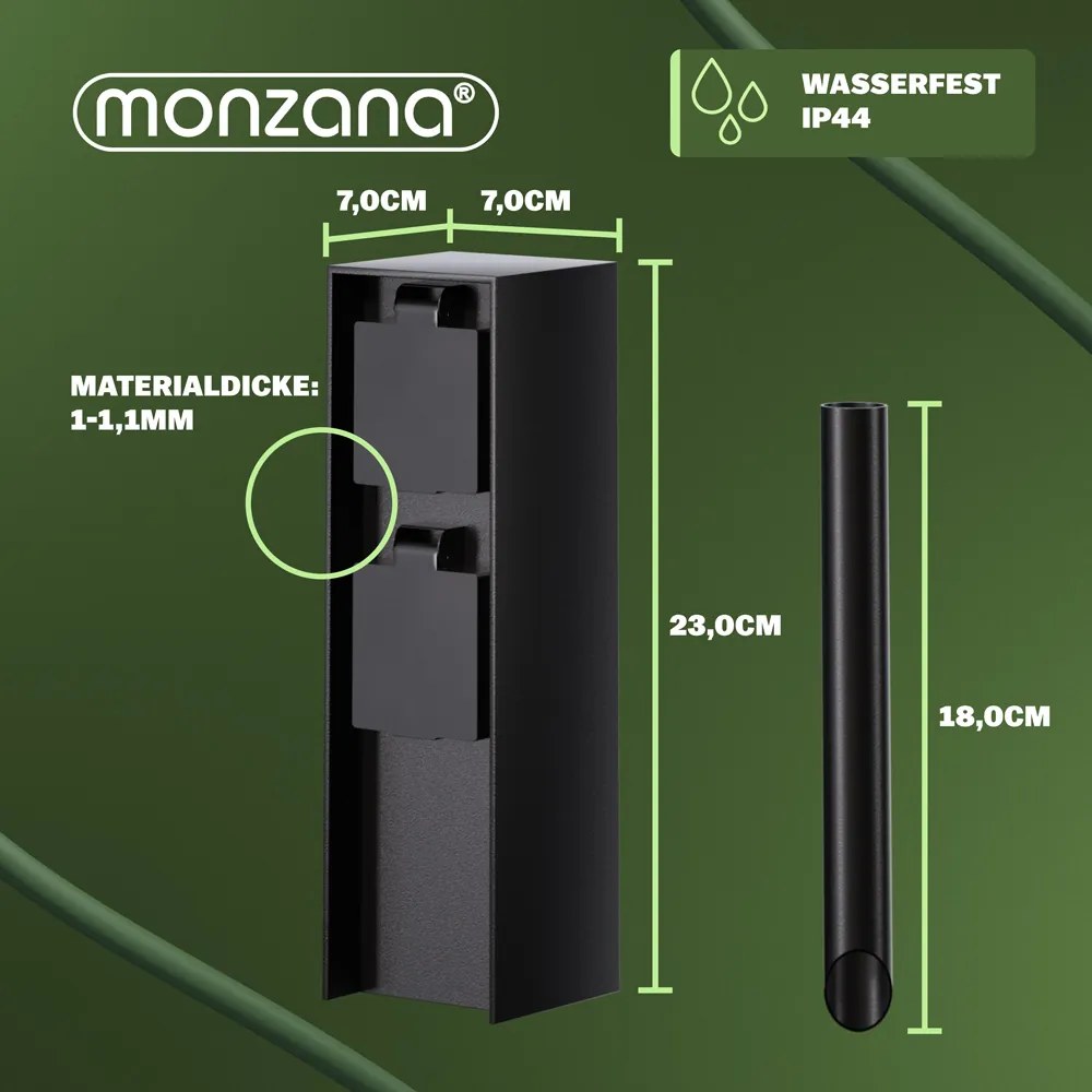 Tomada de jardim com 2 pinos 23x7x7cm preta