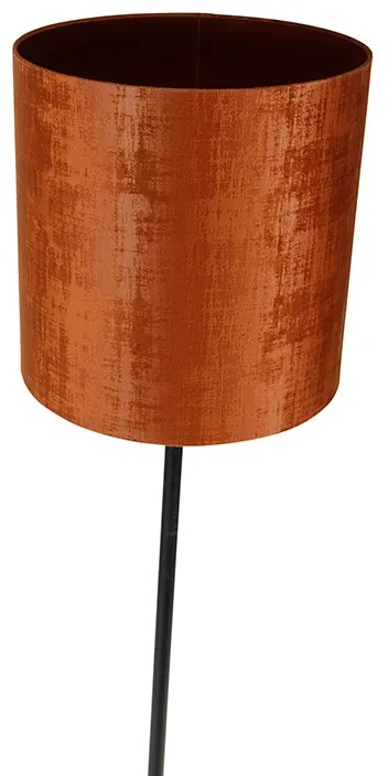 Candeeiro de pé preto com abajur de veludo laranja 40 cm - Simplo Moderno