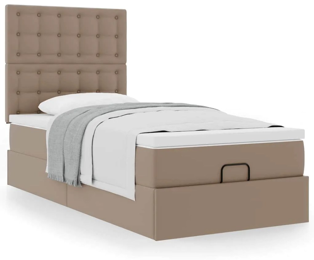 Cama otomana com colchão 90x200 cm couro artificial cappucino