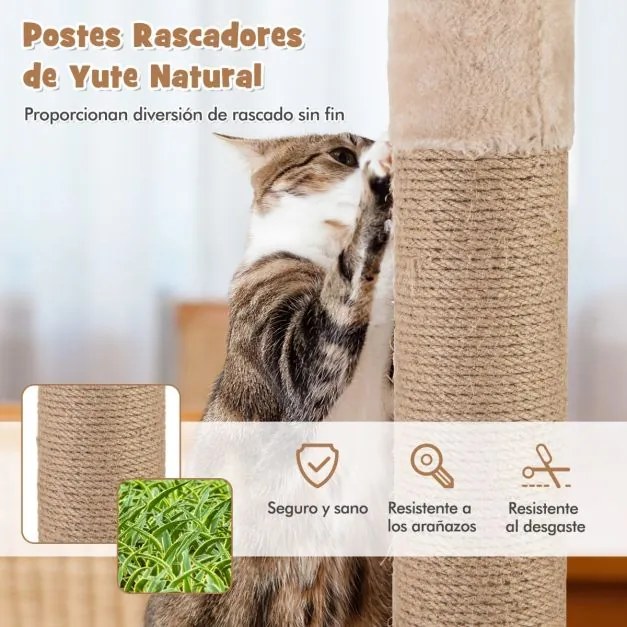 Arranhador para gatos 6 camadas 164 CM com Poleiro Cesto Cama Bolas Bege Almofadas laváveis bege