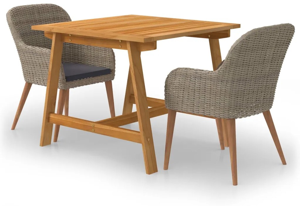 vidaXL 3 pcs conjunto de jantar para jardim castanho
