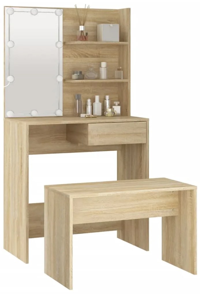 Conjunto toucador c/ LEDs madeira processada carvalho sonoma
