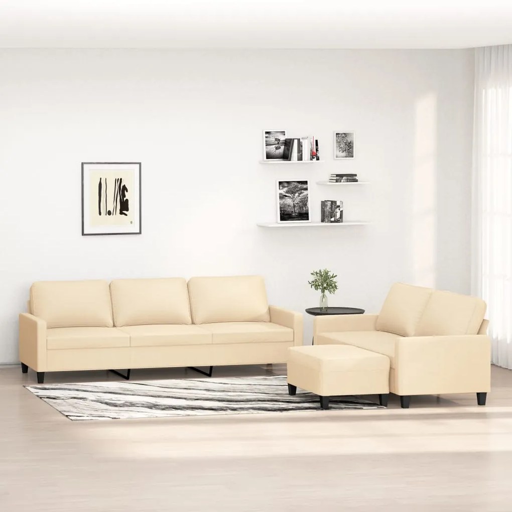 vidaXL 3 pcs conjunto de sofás com almofadões tecido cor creme