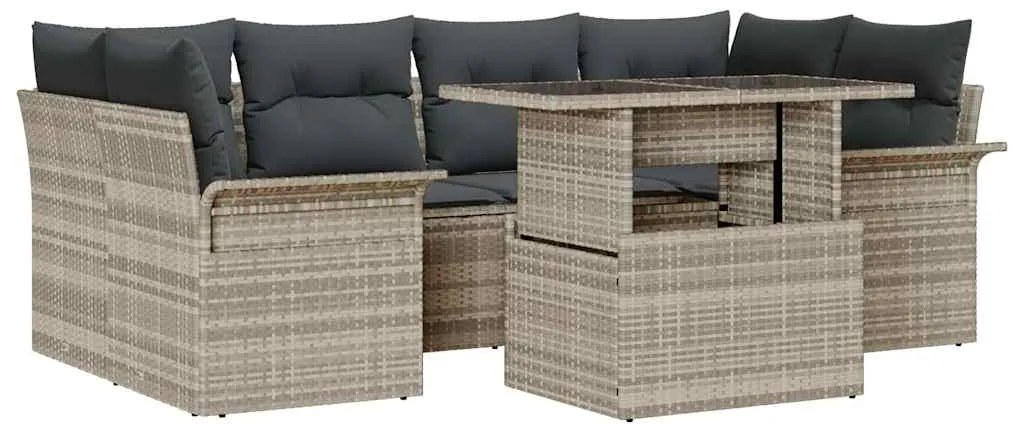 Conjunto de Sofás de Jardim de 7 Peças com Almofadas Cinza Claro