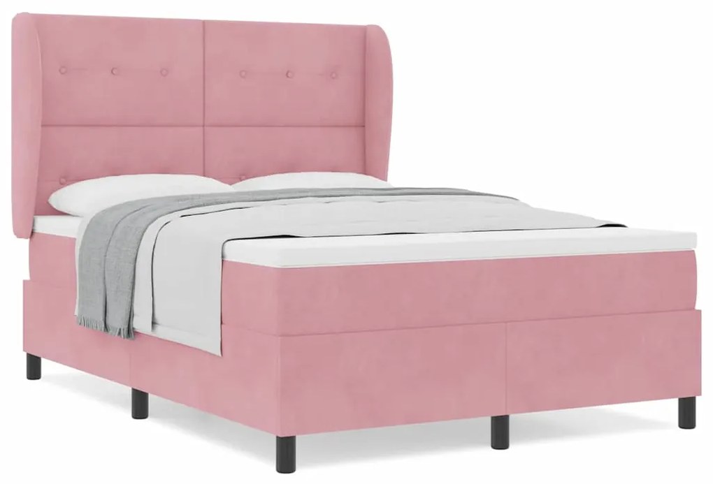 Cama Box com Colchão Rosa 140x200 cm em Veludo