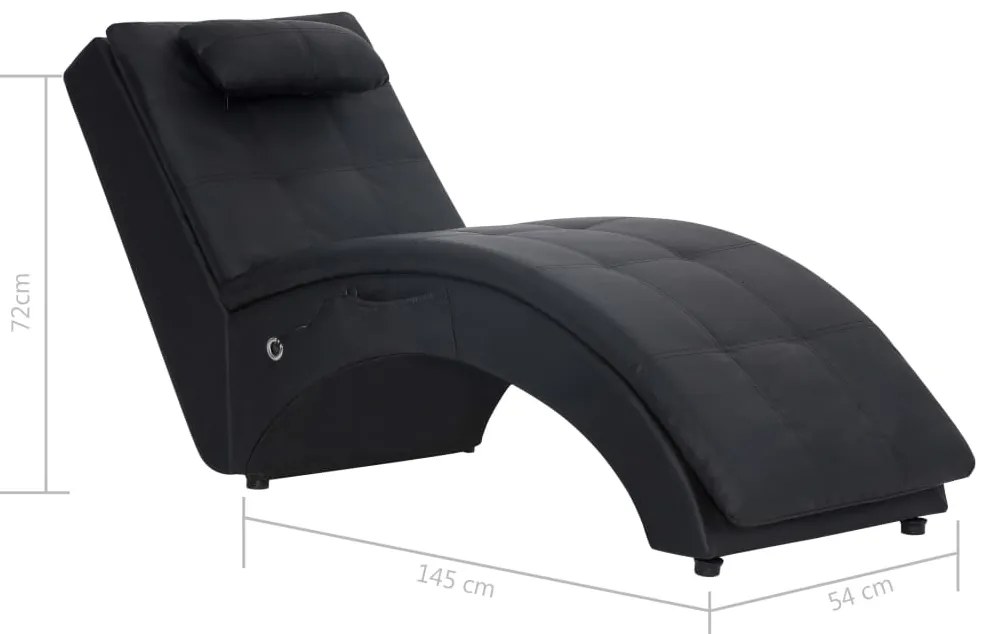 Chaise longue de massagem c/ almofada couro artificial preto