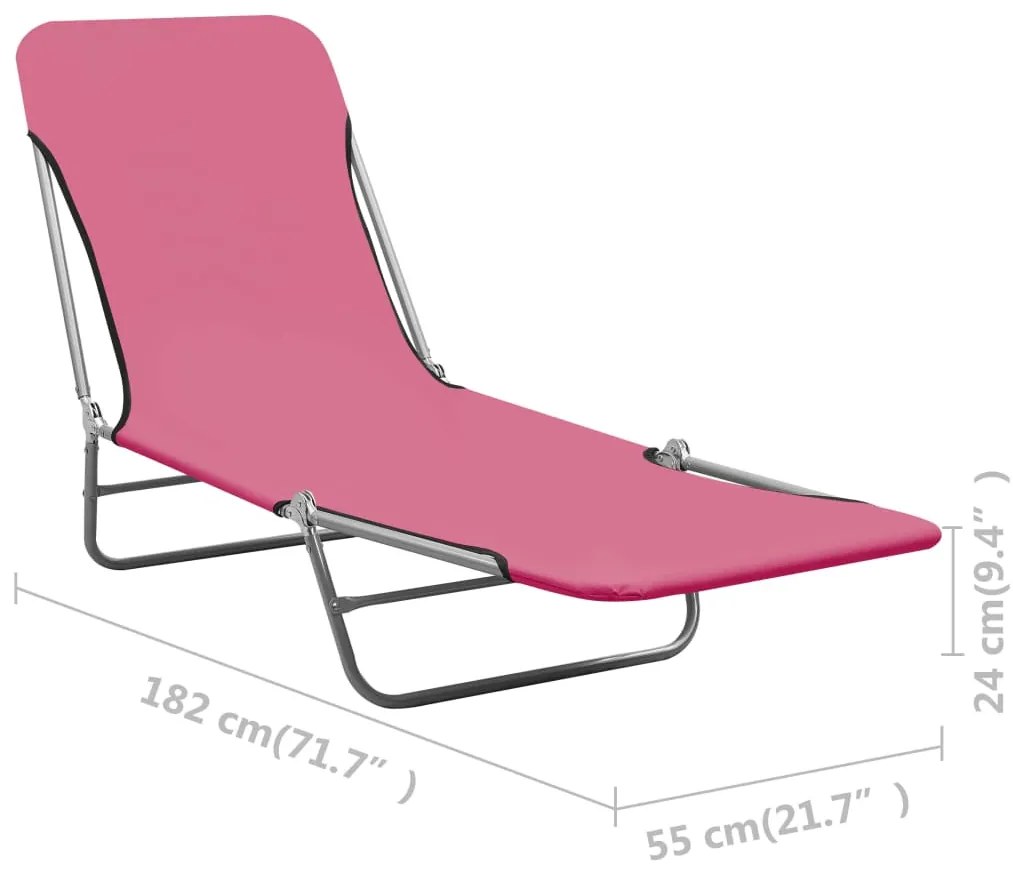 Espreguiçadeiras dobráveis 2 pcs aço e tecido rosa
