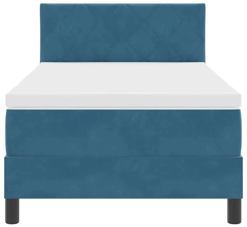 Cama Box com Colchão &amp; LED Azul Escuro 90x200 cm Veludo