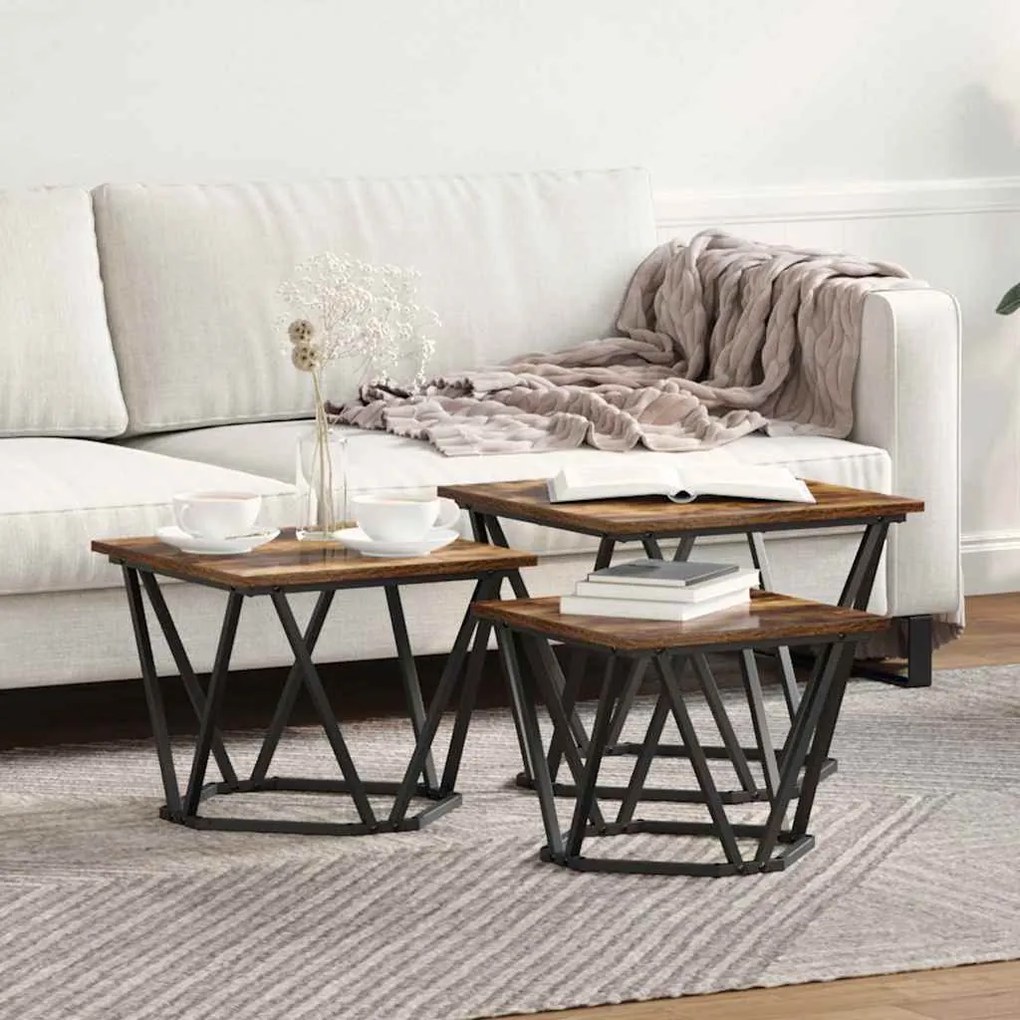 vidaXL Mesa de centro 3 pcs Carvalho fumado 50 x 50 x 40 cm