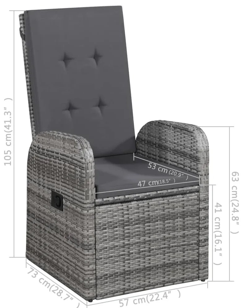 3 pcs conjunto de jantar para jardim cinzento