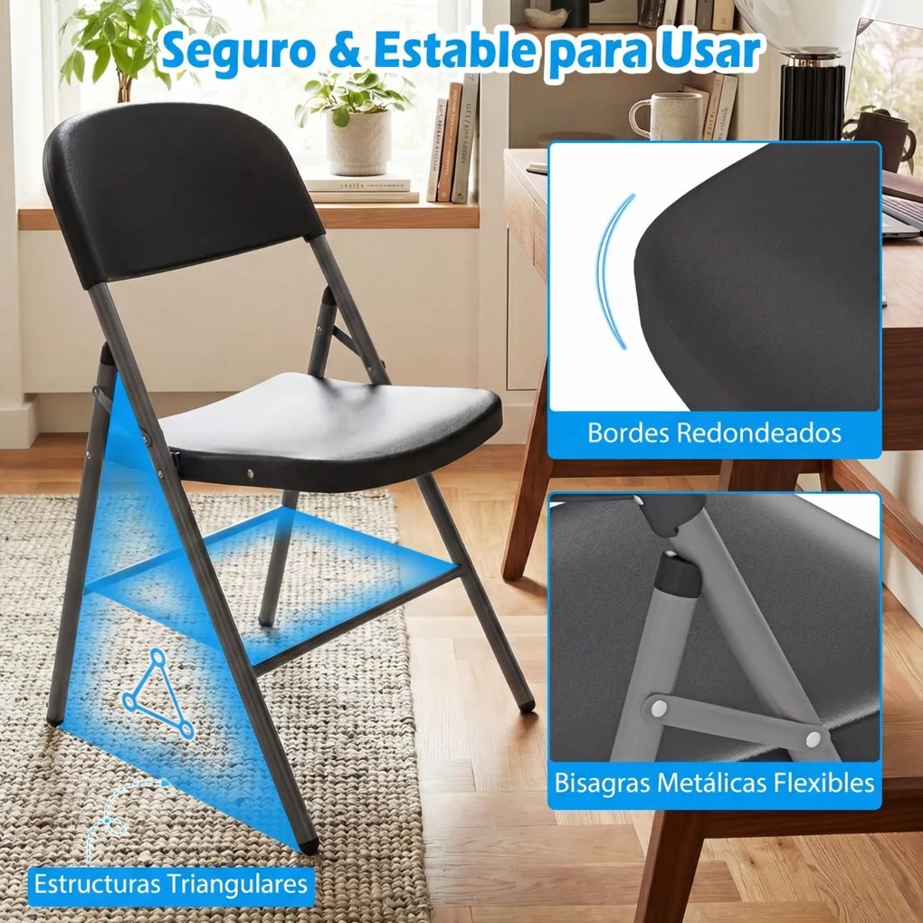 Conjunto 6 Cadeiras dobráveis de plástico para uso comercial (MESA NÃO INCLUIDA), com encosto e Estrutura metálica, para interior e exterior, escritór