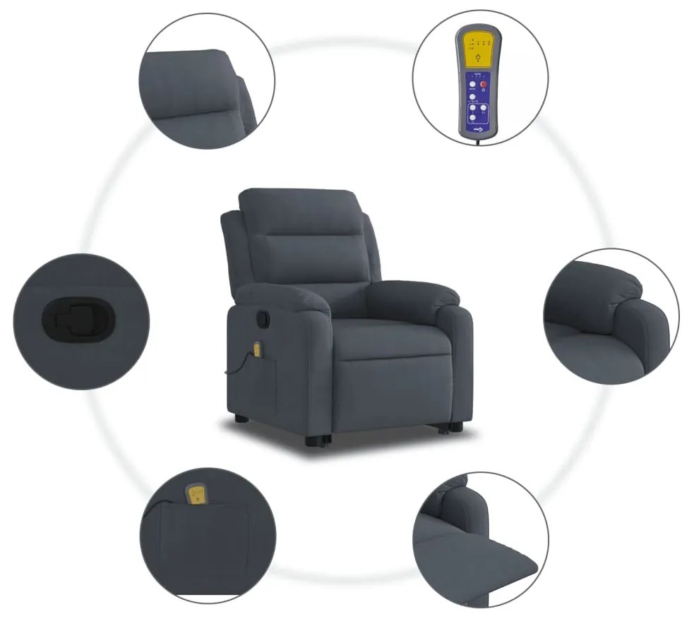Poltrona elevatória de massagens veludo cinza-escuro
