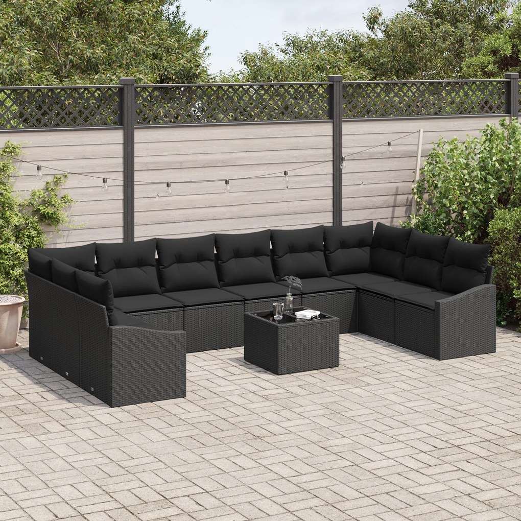 Conjunto de Jantar de Jardim de 11 Peças com Almofadas Bege em Rattan