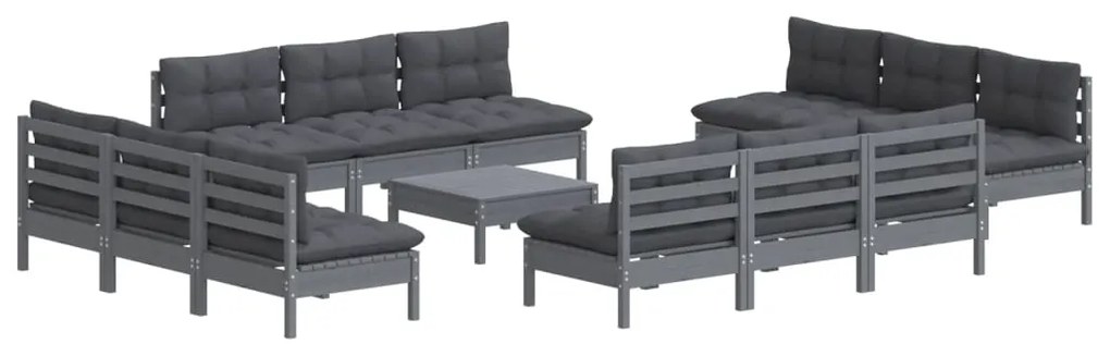 13 pcs conj. lounge de jardim com almofadões antracite pinho