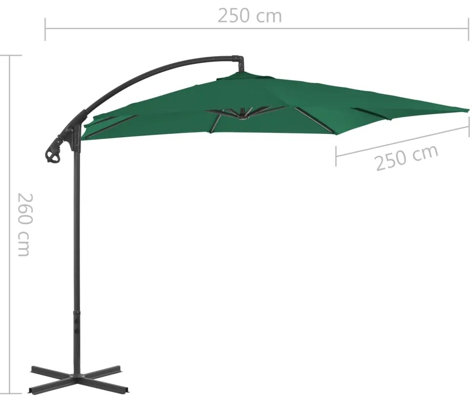 Guarda-sol cantilever com poste de aço 250x250 cm verde