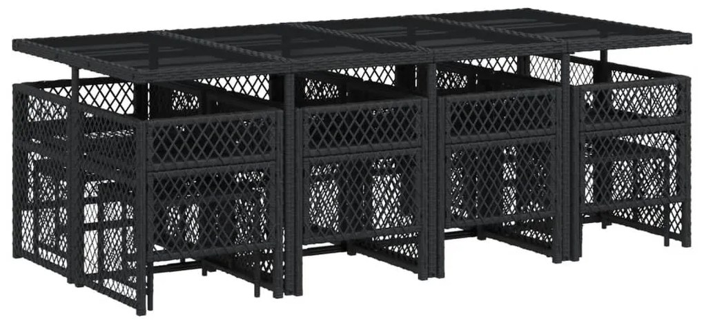 13 pcs conjunto de jantar p/jardim com almofadões vime PE preto