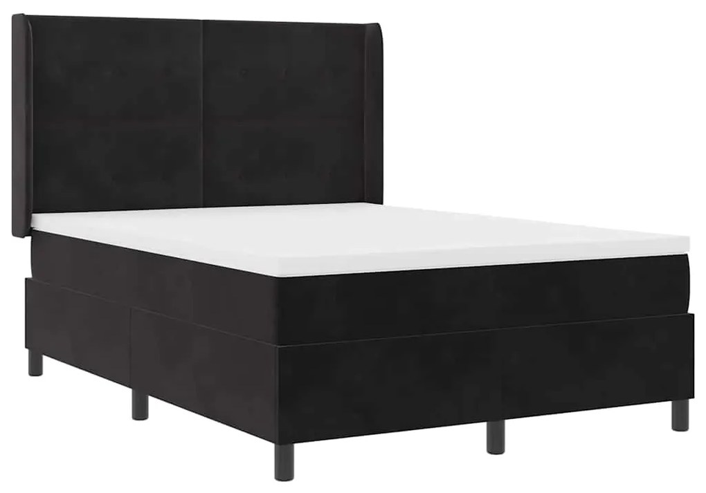 Cama Box Spring com Colchão &amp; LED Preto 140x190 cm Veludo