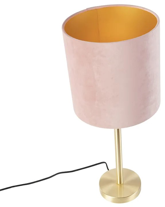 Candeeiro de mesa romântico em latão com cúpula rosa 25 cm - Simplo Moderno