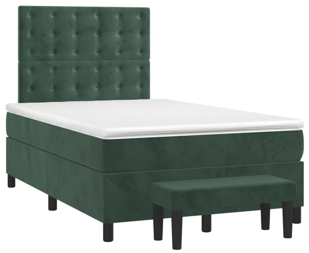 Cama boxspring com colchão 120x200 cm veludo verde-escuro