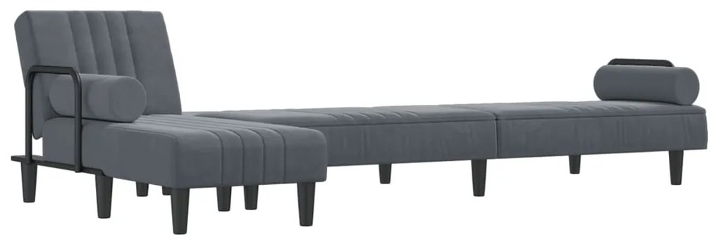 Sofá-cama em forma de L 260x140x70 cm veludo cinzento-escuro