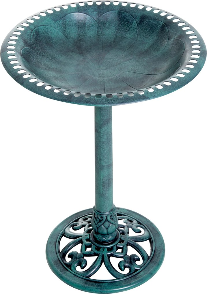 Banho para Pássaros de Jardim Exterior com Design de Flor e Acabamento Envelhecido Leve e Resistente Verde