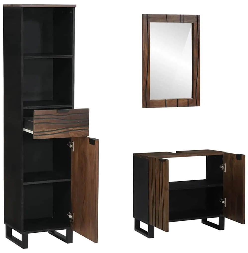 Conjunto de Móveis para Banheiro 3 pcs Castanho nozes