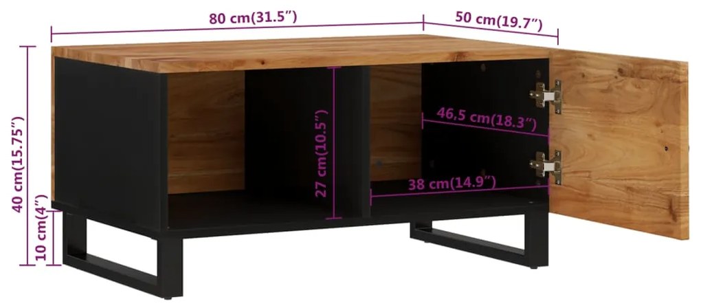 Mesa de centro 80x50x40 madeira de acácia maciça/deriv. madeira