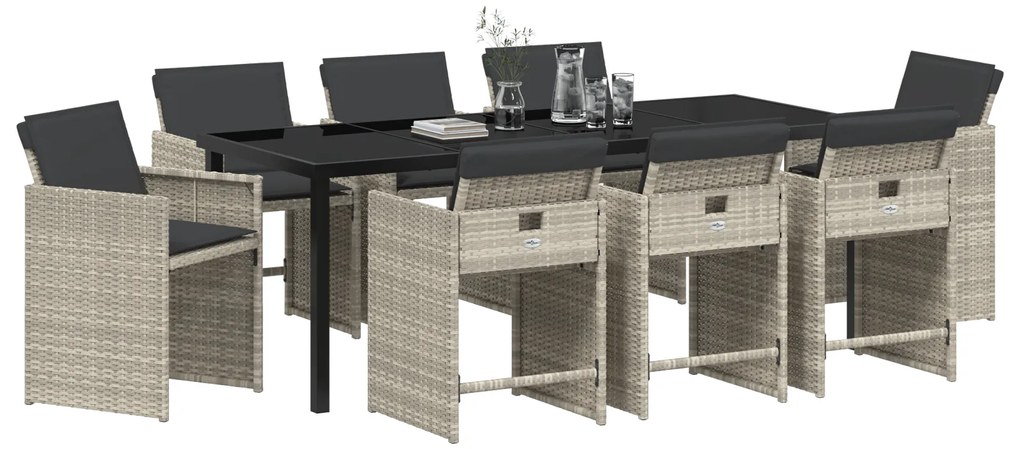 Conjunto de Jantar de Jardim vidaXL 9 Peças com Almofadas Cinza Claro